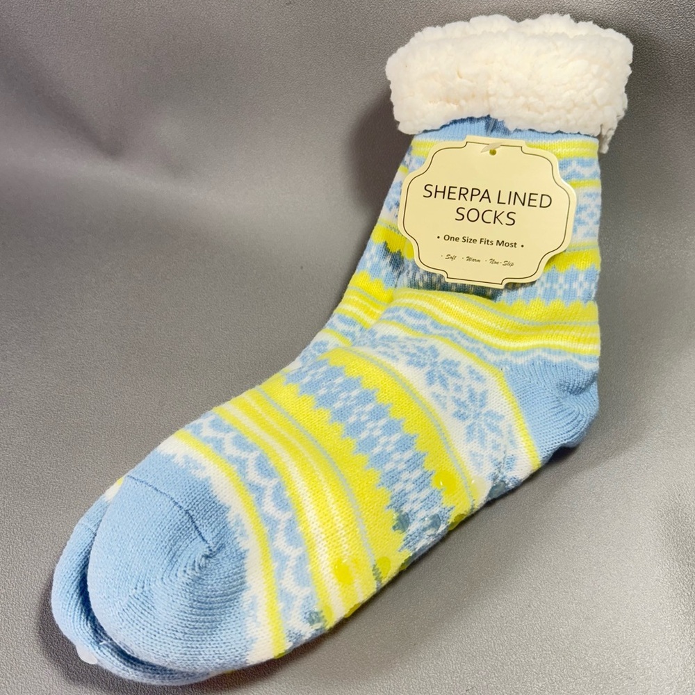Sherpa Socks | New Blue Yellow and White Sherpa Lined Socks